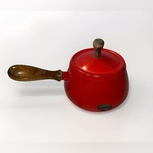 Red enamel VTG rustic fondue pot saucepan